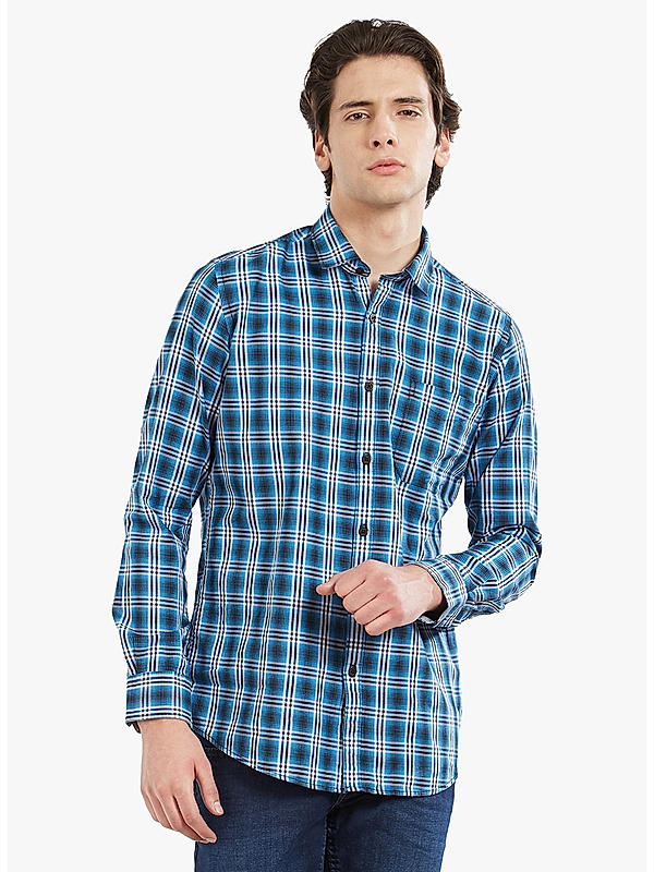 Checkered Blue Color Cotton Slim Fit Shirt